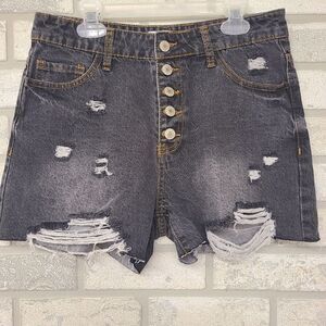 Macaron Distressed Button Fly Black Denim Jean Shorts Size Small